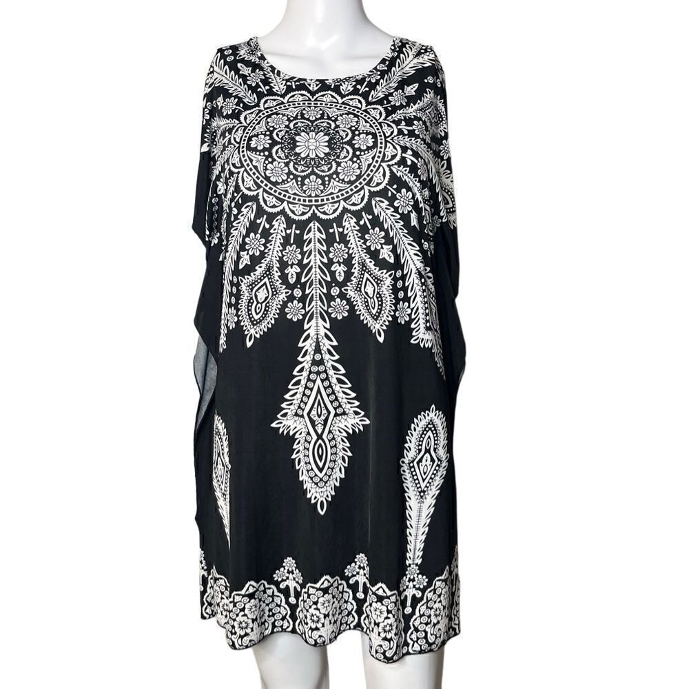 CristinaLove Boho Mandala Tunic Dress Black and White Size Small